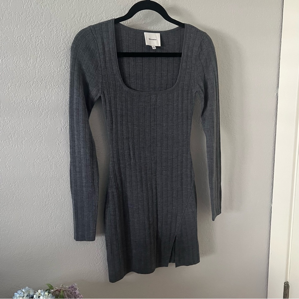Reformation Nicole Regenerative Merino Sweater Mini Dress in Mid Grey - Picture 3 of 7